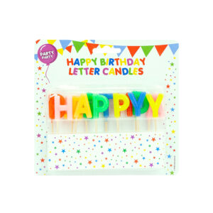 Svijećice Happy Birthday, svijećice za rođendan u obliku slova "Happy Birthday". Svako slovo je na štapiću radi lakšeg umetanja u tortu, visine cca. 3cm.