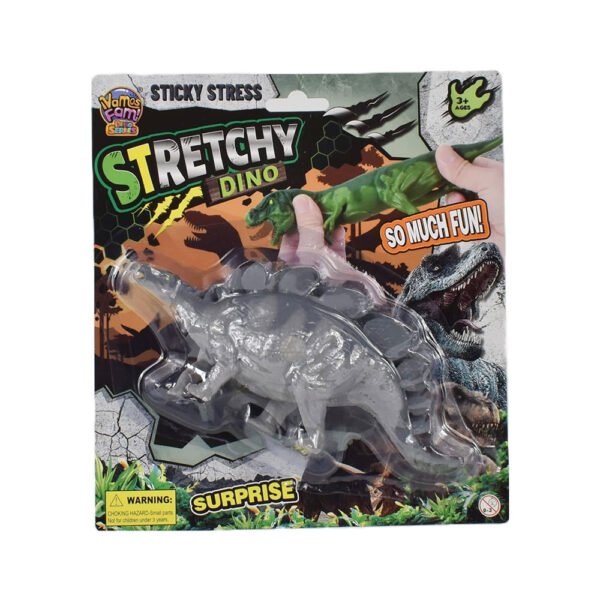 Rastezljivi dinosaur je zabavna i fleksibilna igračka dimenzija 11x4x15 cm, dostupna u zelenoj, smeđoj i sivoj boji. Pakiranje dimenzija 20x5x22 cm. Siguran proizvod za djecu 3+ u skladu s EU normama.