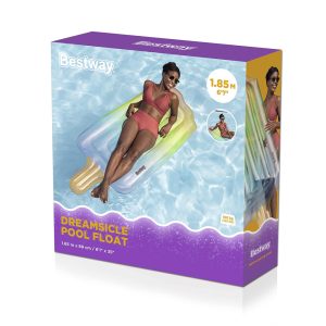 Osvježite ljeto s madracem Dream Popsicle u obliku sladoleda! Velik i udoban madrac od PVC materijala, savršen za bazen i plažu. Dimenzije 185 × 89 cm.