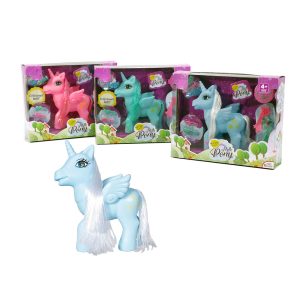 Upoznaj svog novog čarobnog prijatelja – Jednoroga Hello Pony! Ovaj prekrasni poni s dugom svilastom grivom i svjetlucavim krilima savršen je suputnik za maštovitu igru. Dolazi u više boja i s dodacima za uređivanje, kako bi svako dijete moglo stvoriti svog jedinstvenog jednoroga. 🌈
