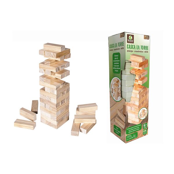 Jenga drvena igra savršena je društvena igra koja spaja zabavu, koncentraciju i strategiju. Sastoji se od drvenih blokova koje igrači naizmjence izvlače i slažu u toranj – bez da on padne! Idealna za obiteljske večeri, druženja s prijateljima i razvijanje motoričkih vještina djece.