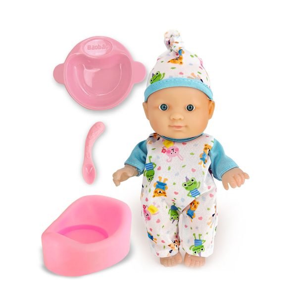 Preslatka lutka Cute Baby dolazi u kompletu s čak 5 dodataka za brigu o bebi! Ova lutka omogućava djeci da se užive u ulogu brižnih roditelja, kroz igru hranjenja, presvlačenja i njege. U setu se nalazi lutka visine 22 cm, bočica, tanjurić, žličica i kahlica. Dostupna su 2 modela u različitim kombinacijama boja i odjeće.