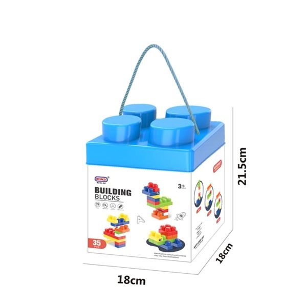 Kocke Building Blocks Medium – plava kutija s 35 komada šarenih kocaka. Za djecu 3+ godine. Sigurne, kvalitetne i idealne za razvoj kreativnosti i motorike.