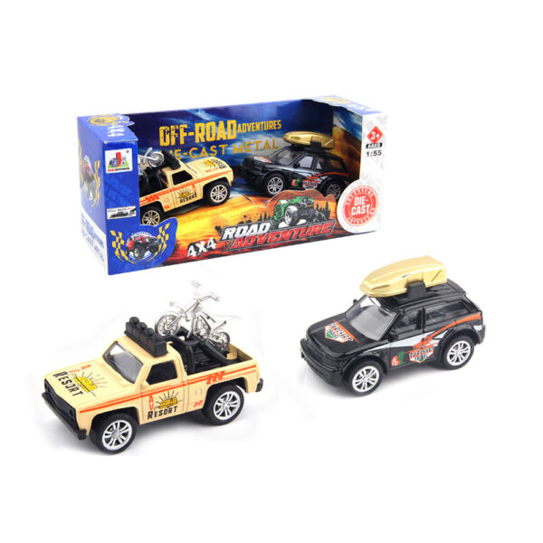 AUTO OFF-ROAD set uključuje dva die-cast terenska auta u mjerilu 1:55. Pakiranje 19 x 6,5 x 8,2 cm. Izdržljivi modeli idealni za djecu 3+ godine.