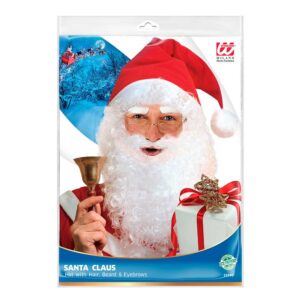 Komplet Santa Claus – Djed Božićnjak sadrži kapu s kosom, bradu i obrve. Idealan dodatak za božićne priredbe, darivanja i blagdanske zabave.