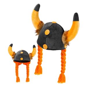 Karnevalska kapa Viking s rogovima i pletenicama. Izrađena od 100% poliestera, sadrži dijelove životinjskog podrijetla. Idealna za Viking kostime, Halloween i maskenbal.