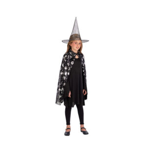 Dječji kostim set vještica s plaštem i šeširom. Dužina plašta 80 cm. Izrađen od 100% poliestera. Idealan za Halloween, karneval i dječje maskenbale.
