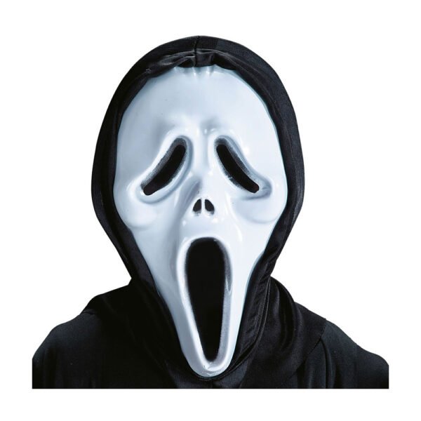Maska Duh Screaming s kapuljačom je bijela horor maska s crnom kapuljačom, inspirirana poznatim filmskim likom. Idealna za Halloween, maskenbale i tematske zabave.