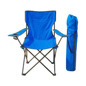 Sklopiva kamping stolica s čvrstom metalnom konstrukcijom, držačem za piće i torbom za nošenje. Dimenzije stolice su 80 x 80 x 40 cm. Idealna za plažu, kampiranje, ribolov, vrt i izlete u prirodu.