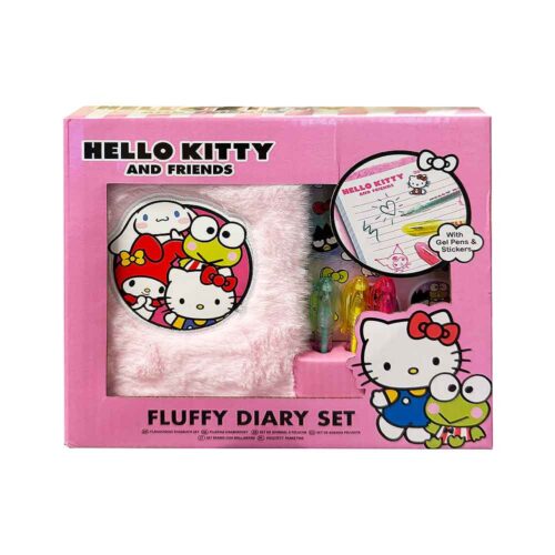 plisani-dnevnik-hello-kitty-5 Hello Kitty Fluffy Diary Set uključuje plišani dnevnik, 3 mini gel olovke i dekorativne naljepnice s Hello Kitty and Friends motivima. Savršen kreativni poklon za djecu.