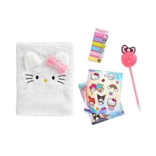 Hello Kitty Fluffy Dnevnik Set sadrži mekani plišani dnevnik, kemijsku olovku s pomponom, naljepnice i samoljepljive oznake. Idealan poklon za kreativnu djecu i ljubitelje Hello Kitty.