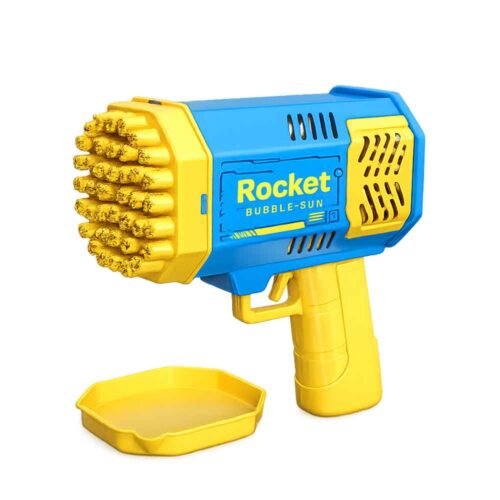 pistolj-bubble-40-rupa-6 Space Bubble Gun 40 rupa automatski je pištolj za sapunaste balone koji u nekoliko sekundi stvara stotine balona zahvaljujući čak 40 otvora. Dolazi u dvije boje – roza i plavo/žutoj, ima LED svjetlosne efekte te u pakiranju uključuje tanjurić i tekućinu za balone. Idealan je za igru u dvorištu, na plaži, u parku ili tijekom rođendanskih zabava. Za rad su potrebne 4 AA baterije (nisu uključene).