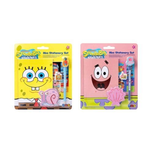 Spužva Bob Skockani mini set za pisanje sadrži blok za bilješke, olovku, gumicu, ravnalo i naljepnice s motivima omiljenih likova iz crtića. Idealan je za školu, putovanja, crtanje i kreativno izražavanje djece starije od 3 godine.