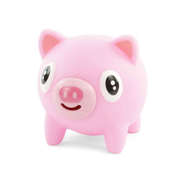 Simpatični Noisy Pig prilikom stiskanja trbuščića isplazi jezik i proizvede smiješan zvuk. Mekana senzorna igračka dostupna je u ružičastoj, bijeloj i žutoj boji. Baterije nisu potrebne, a namijenjena je djeci od 3 godine. Dimenzije su približno 10,5 × 9,5 × 9 cm.