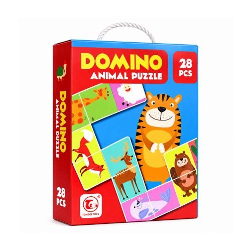 Domino sa životinjama Animals sadrži 28 šarenih pločica s ilustracijama različitih životinja. Igra potiče prepoznavanje životinja, koncentraciju, pamćenje, logičko povezivanje i finu motoriku. Dolazi u praktičnoj kutiji s ručkom. Dimenzije pakiranja: 23 × 17 × 5,8 cm.