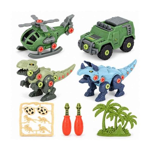 DIY set s dvije figure dinosaura, dva vozila, dječjim odvijačima i dodacima. Dostupan je u dva modela uz mogućnost odabira. Dimenzije pakiranja iznose 46 × 26 × 9,5 cm. Za djecu od 3 godine.