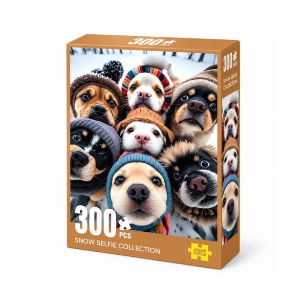 Puzzle od 300 dijelova dostupne u dva modela: vesela mačka među suncokretima ili skupina simpatičnih pasa u zimskom okruženju. Dimenzije pakiranja iznose 26 × 20 × 5 cm.