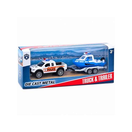 Policijski Die-Cast set sastoji se od vozila i prikolice s helikopterom, brodom ili zatvorenim policijskim spremnikom. Dostupan je u četiri različita modela, a odabir modela nije moguć. Dimenzije pakiranja: 25 × 6 × 7 cm.