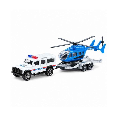 Policijski Die-Cast set sastoji se od vozila i prikolice s helikopterom, brodom ili zatvorenim policijskim spremnikom. Dostupan je u četiri različita modela, a odabir modela nije moguć. Dimenzije pakiranja: 25 × 6 × 7 cm.