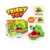 Igra Krokodil Tricky Toy uz pakiranje dimenzija 16,5 × 13 × 9,1 cm i prikaz pritiskanja zuba