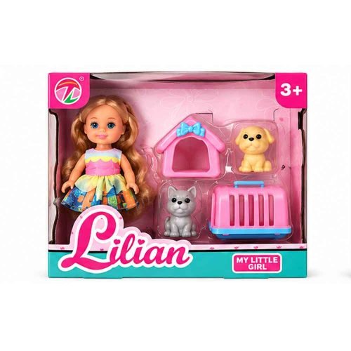 Lutkica Lilian s ljubimcima 5/1 – rozi model u pakiranju Lutkica Lilian s psićem, mačićem, rozom kućicom i rozom nosiljkom u originalnom pakiranju