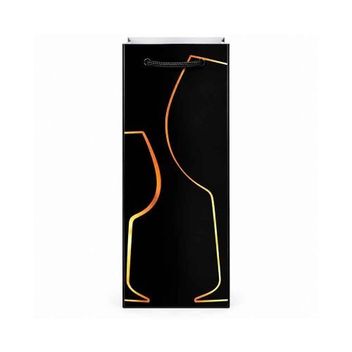 vrecica-za-bocu-black-elegant-1 Crna poklon vrećica za bocu vina Black Elegant sa zlatno-narančastim obrisima boce i čaše