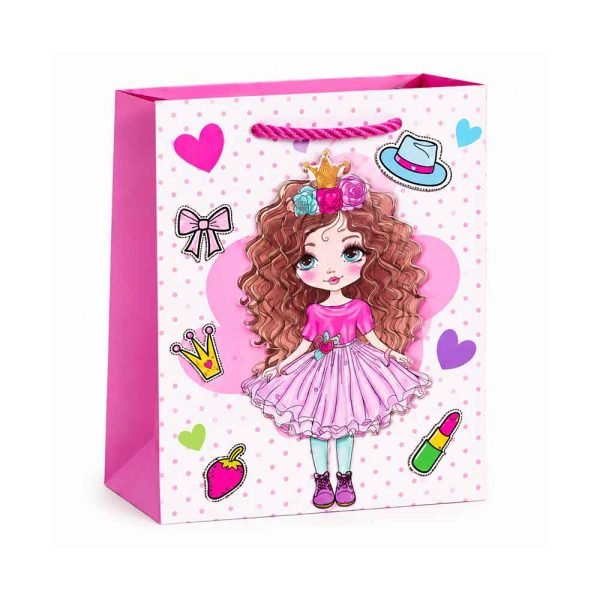 Poklon vrećica Girl Fashion 30 × 42 cm s kovrčavom djevojčicom na točkastoj podloz