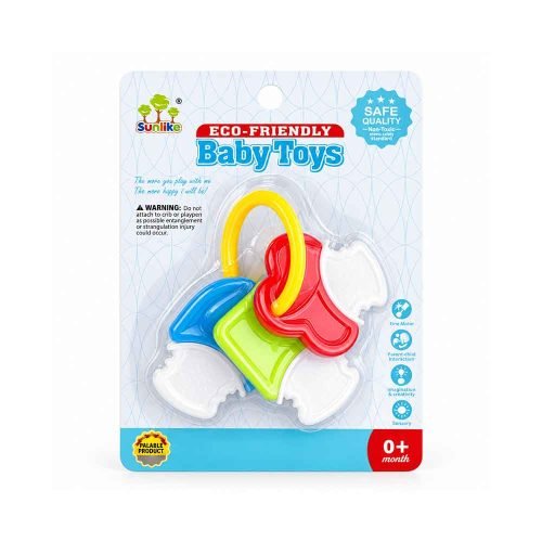 zvecka-kljucevi-za-bebe-3 Baby Toys zvečka ključevi za bebe na žutom prstenu u pakiranju s oznakom 0+ mjeseci